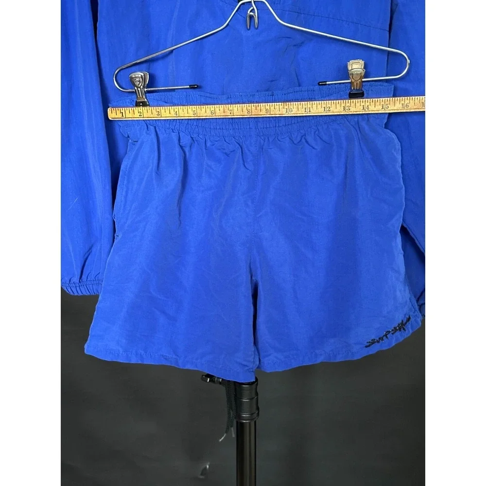 Vtg Vintage Surf Style L/XL Windbreaker Pullover + Shorts Electric Blue